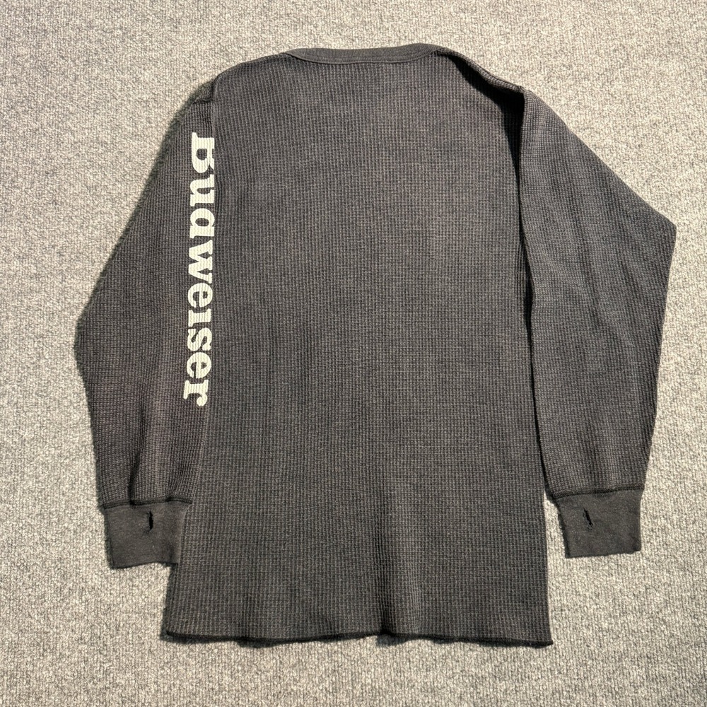Vintage Budweiser Clydesdales Thermal Shirt Mens Large Gray Waffle Knit USA Made - Picture 7 of 8